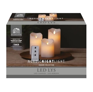 LED Bloklys, pakke med 3 stk. Nordic Night Light. HVID